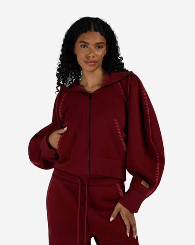 Balloon Sleeve Full Zip Fleece Hoodie