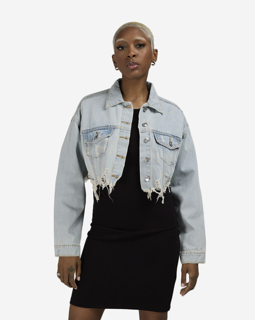 Shop Trio Urban Don't Grown Up Denim Jacket 200046-DNBLU