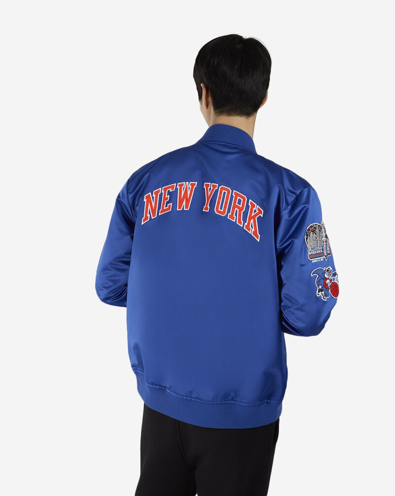 Mitchell  Ness New York Knicks Vintage Logo Satin Bomber Jacket SJKT6599-NYKYYPPPROYA Blue 2