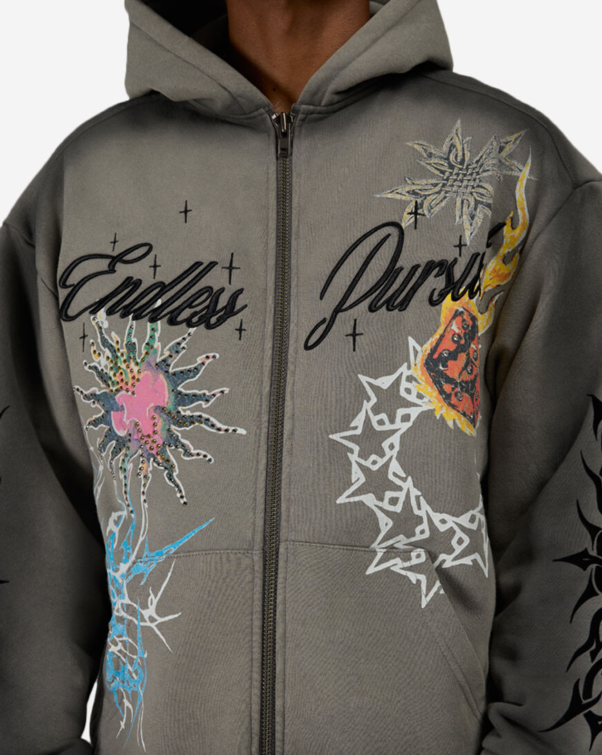 Shop Smoke Rise Endless Pursuit Studded Hoodie FO26F542SN-SKY grey