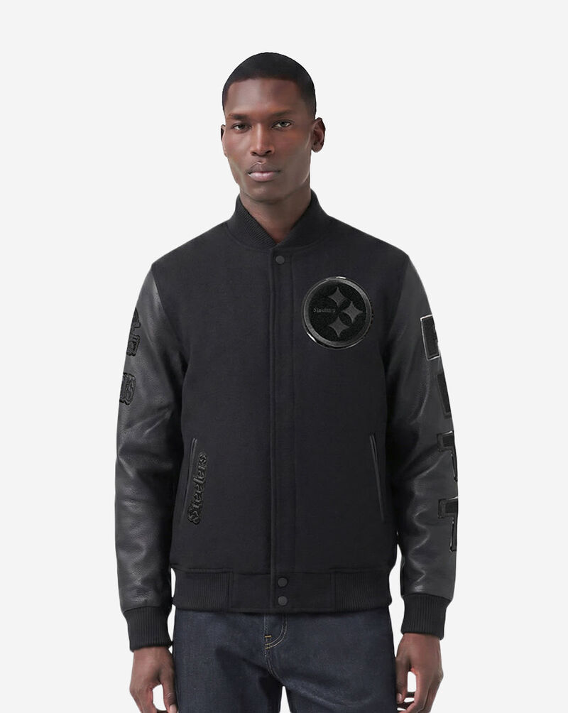 PRO STANDARD Pittsburgh Steelers Triple Black Wool Varsity Jacket FPS6410189-3BK Black 1
