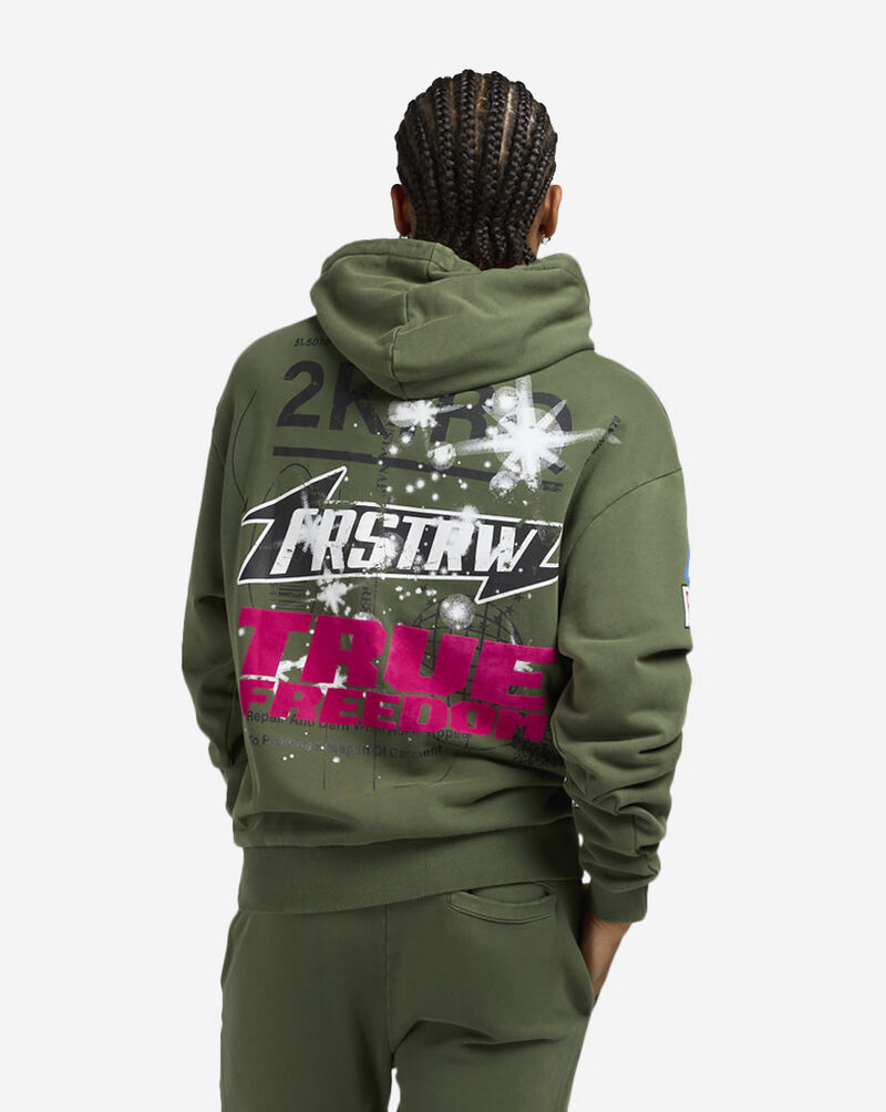 First Row Graphic Hoodie With Patches FRF2467S-OLV Green 2