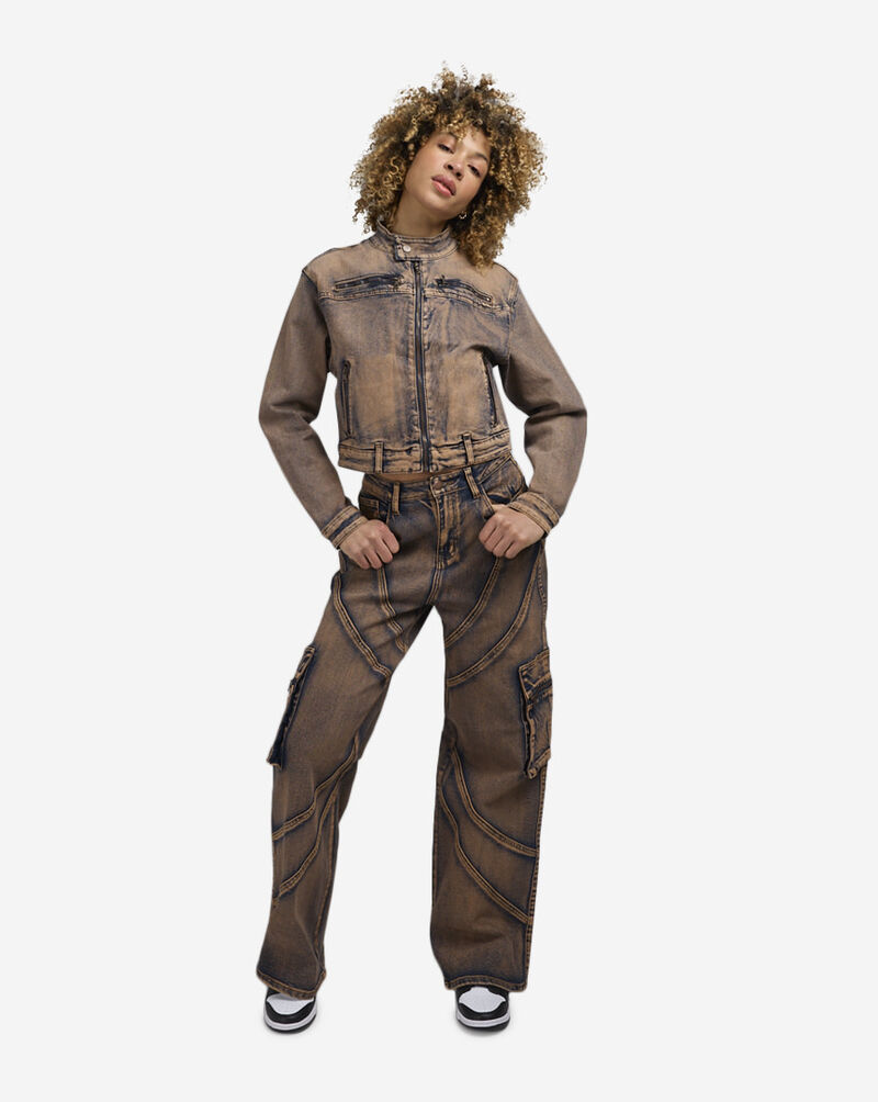 American Bazi Colored Washed Moto Denim Jacket  RJK-9905 Brown 4