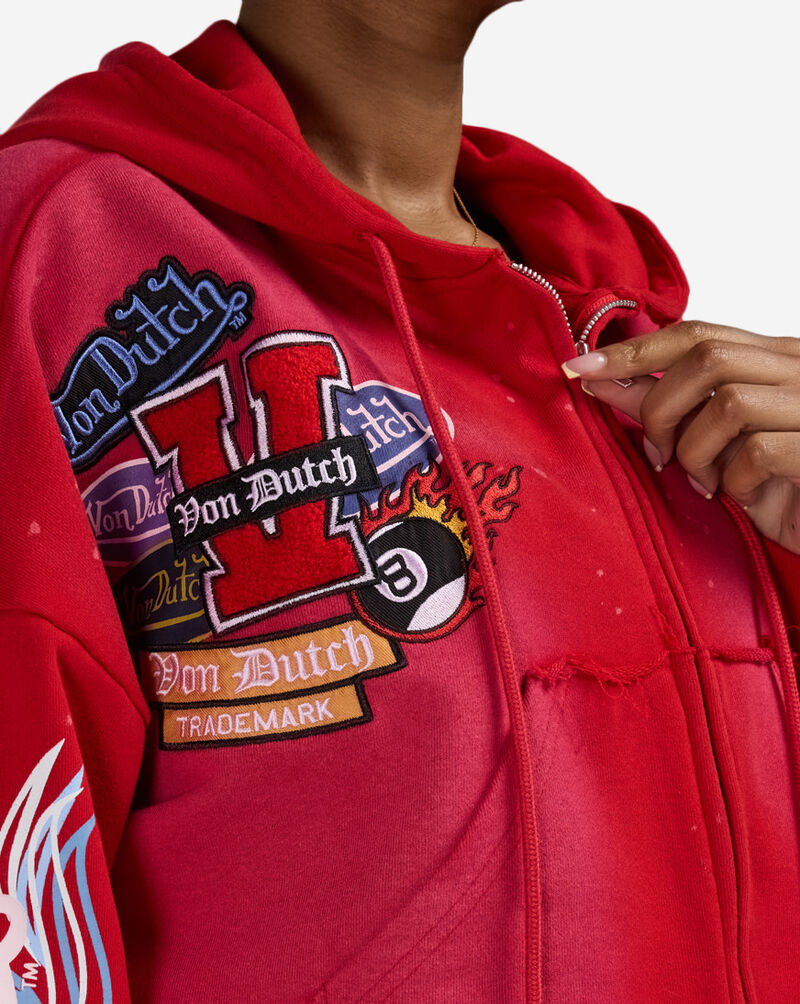 Von Dutch Cropped Full Zip Hoodie VND2B0071SN Red 3