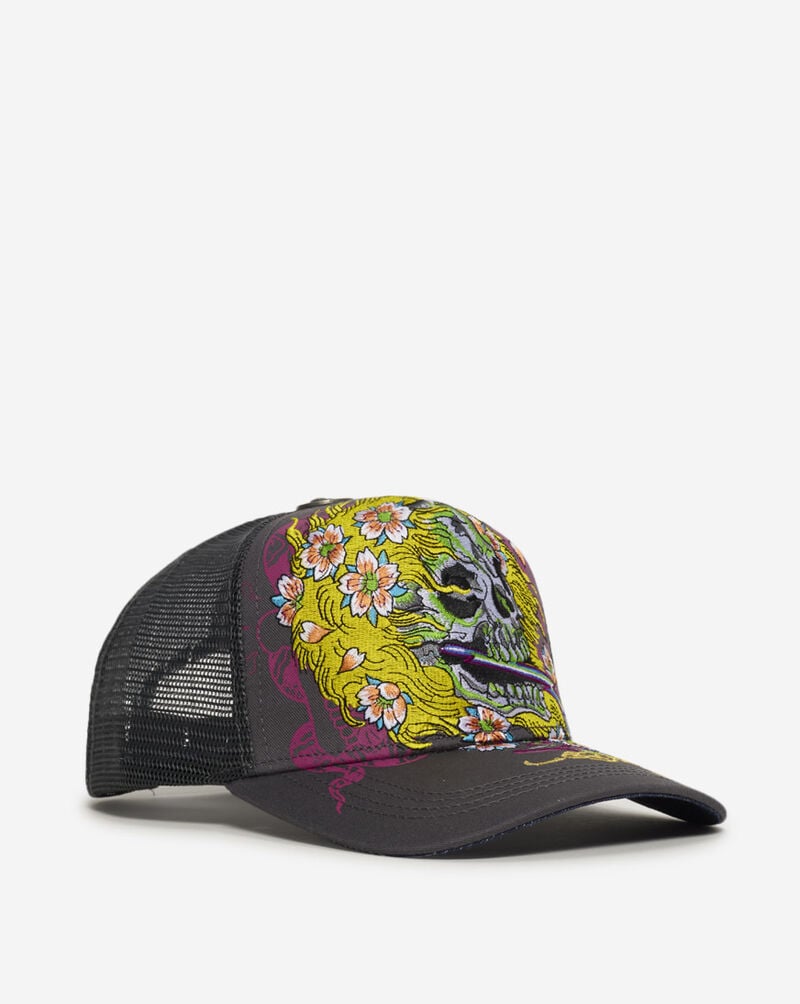 Ed Hardy Crazy Skull Trucker Hat EHH0001-82 Grey 1