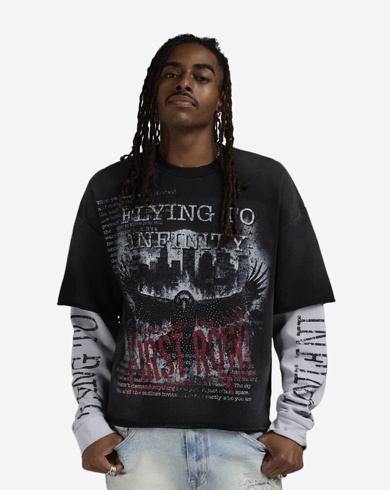 First Row Flying To Infinity Long Sleeve Tee FRF3026S-BLKWHT Black 1