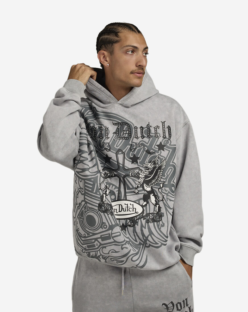 Shop Von Dutch Printed Cross Hoodie 4VND2A5473-GRY grey | SNIPES USA