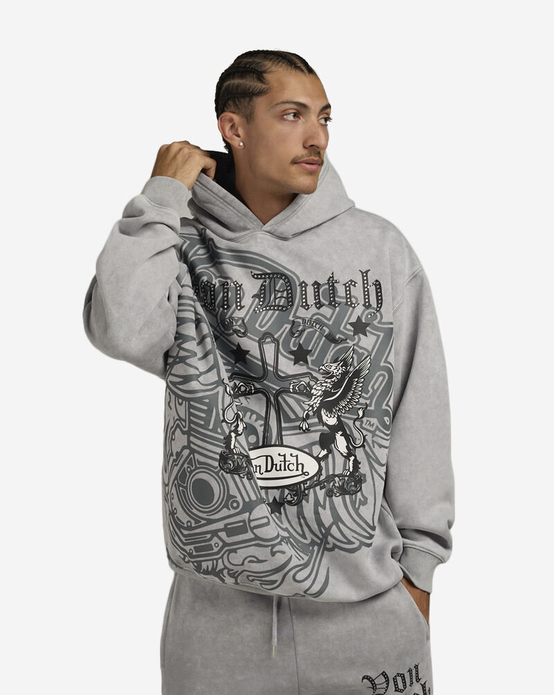 Von Dutch Printed Cross Hoodie 4VND2A5473-GRY Grey 1