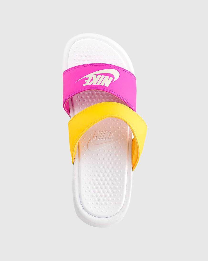 Pink and yellow nike slides online