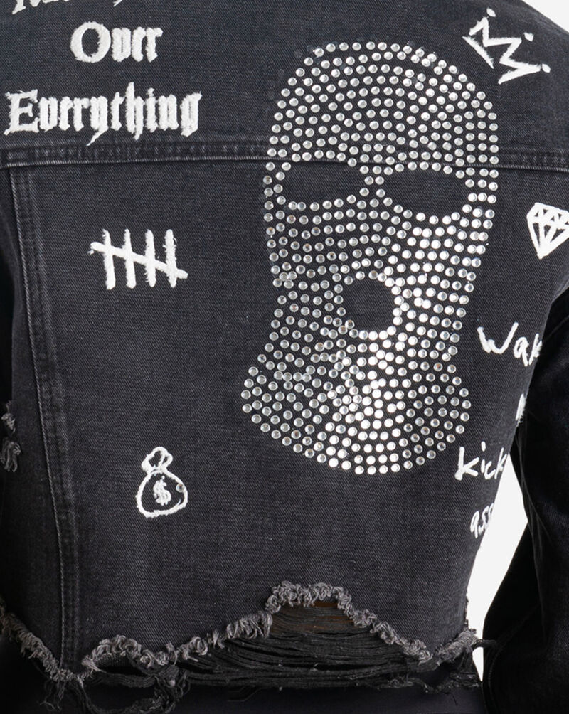 Trio Urban Ski Mask Rhinestone Denim Jacket W16-BLK Black 4