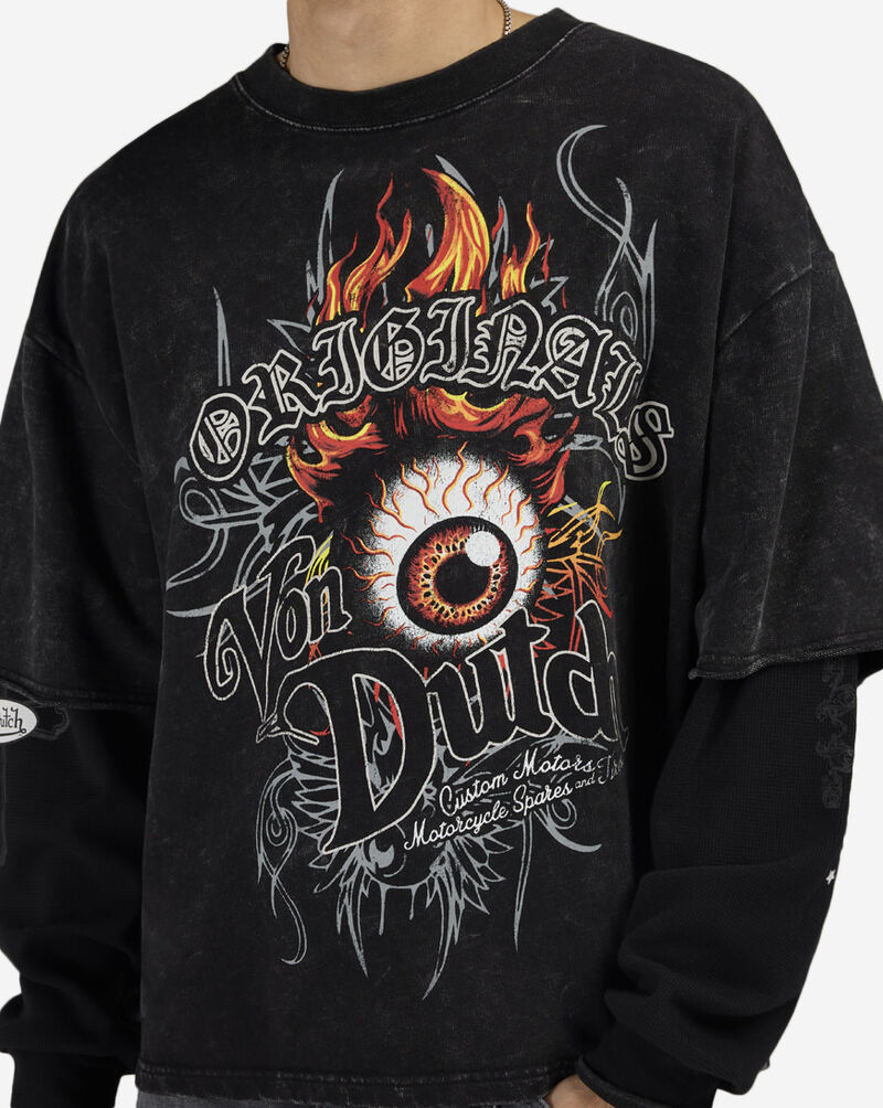 Von Dutch Fleece Embroidery Patch Long Sleeve Boxy 2-Fer Tee 4VND5A3538-BLK Black 4