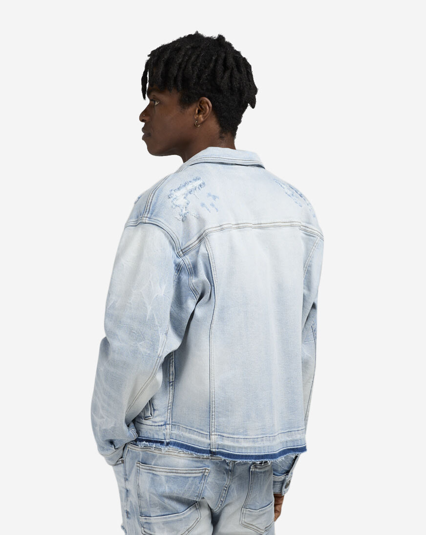 Shop Smoke Rise Cropped Basic Denim Jacket JJ25504SNZ-BLU blue