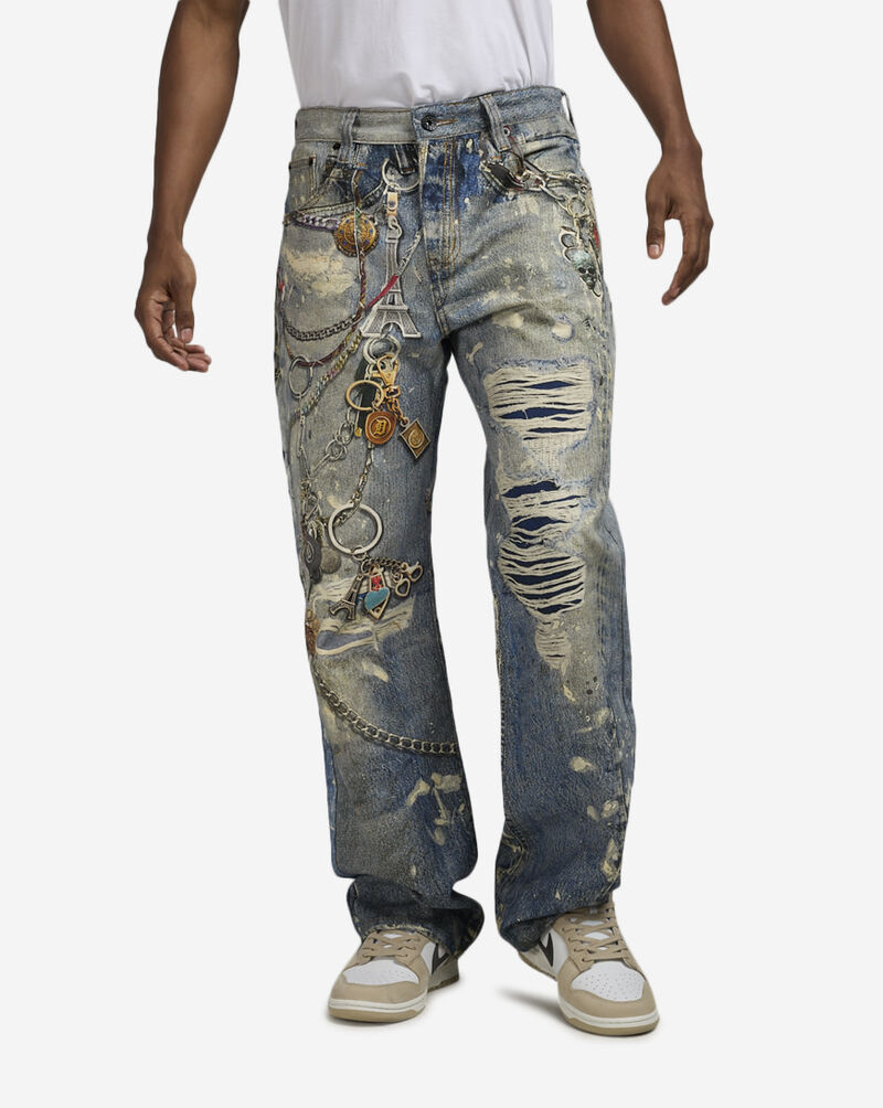 Decibel 5-Pocket Printed  Denim Jeans DECWB478-IND Grey 1