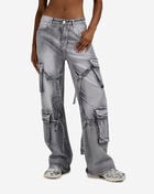American Bazi 4Pkt Cargo Denim Criss Cross Straps Jeans  RJH-21174 Grey 1