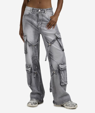 4Pkt Cargo Denim Criss Cross Straps Jeans 