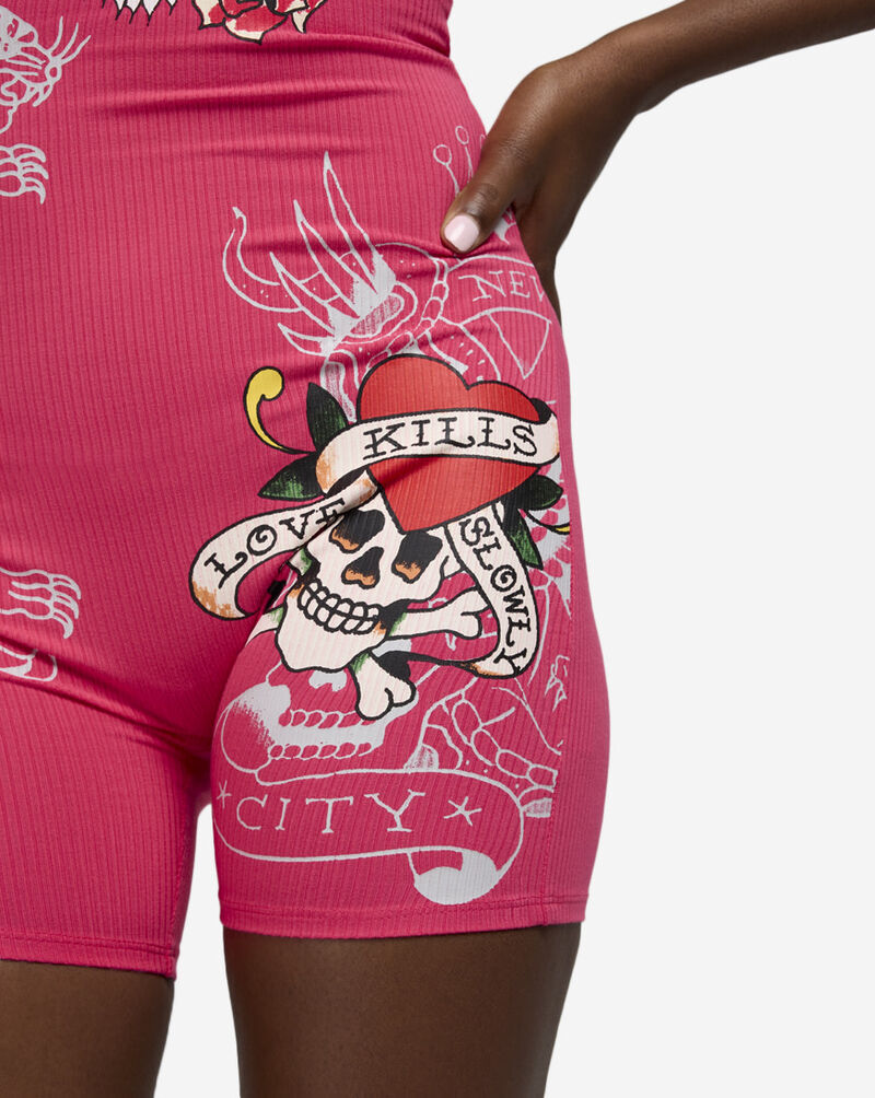 Ed Hardy Tiger Skull Ribbed Tube Romper EHW9000-8 Pink 3