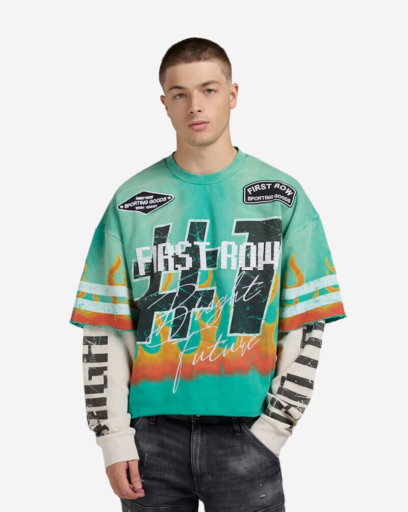 First Row Bright Future Long Sleeve 2Fer Tee FRF3021-TURQ Green 1