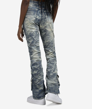 Stacked Whisker Wash Side Pinching Jeans