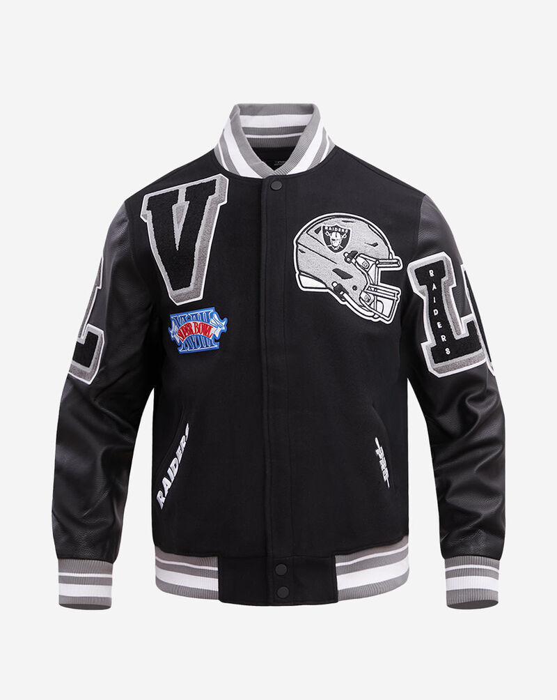 PRO STANDARD Las Vegas Raiders Mash Up Rib Wool Varsity Jacket FOR6410413-BGY Black 1
