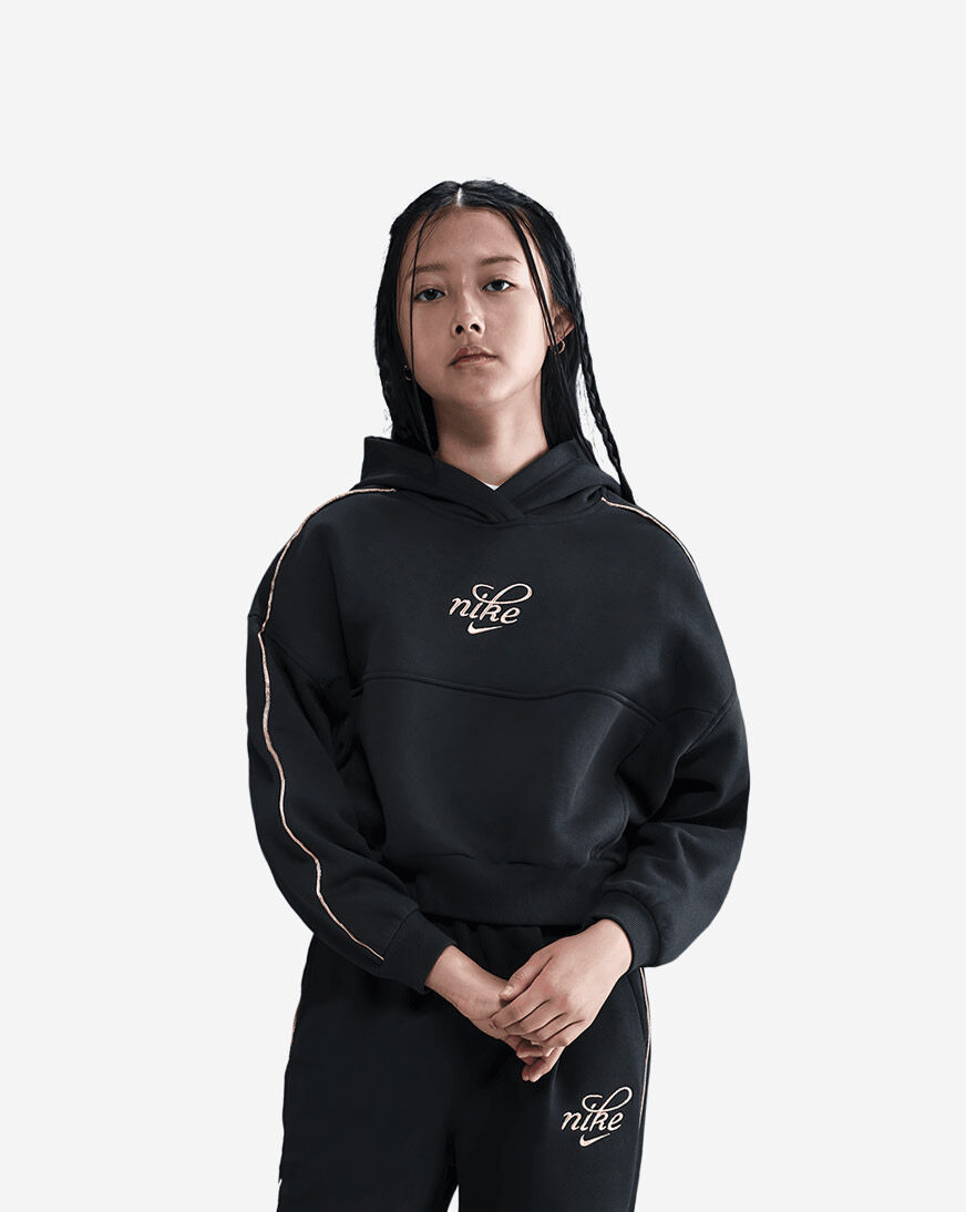 Shop Nike Big Kids' NSW Club Fleece Boxy Hoodie HV0422-010 black