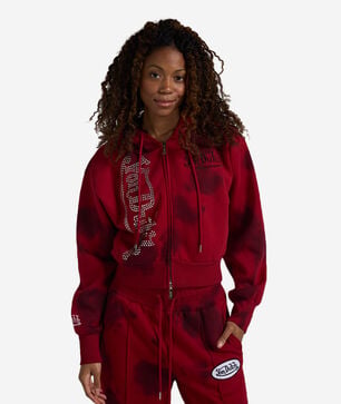 Full Zip Rhinestone Washed Fleece Hoodie 