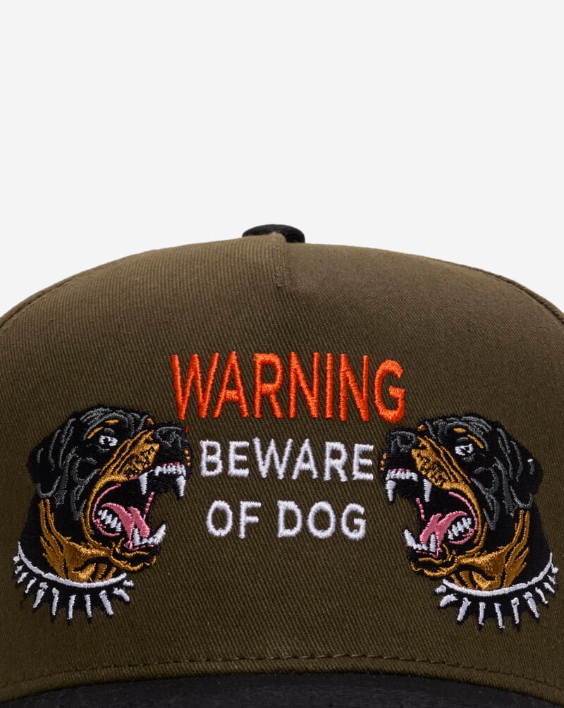 Field Grade Beware Of Rott 2 Tone Twill Trucker 1005243 Green 2