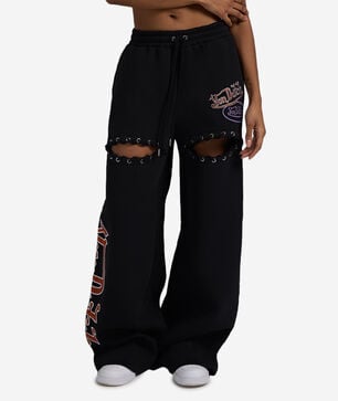 Thigh Cut Wide Leg Fleece Pant
