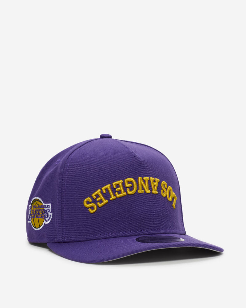 New Era 9Fifty A-Frame Los Angeles Lakers Upside Down Snapback Hat 70904235 Purple 1