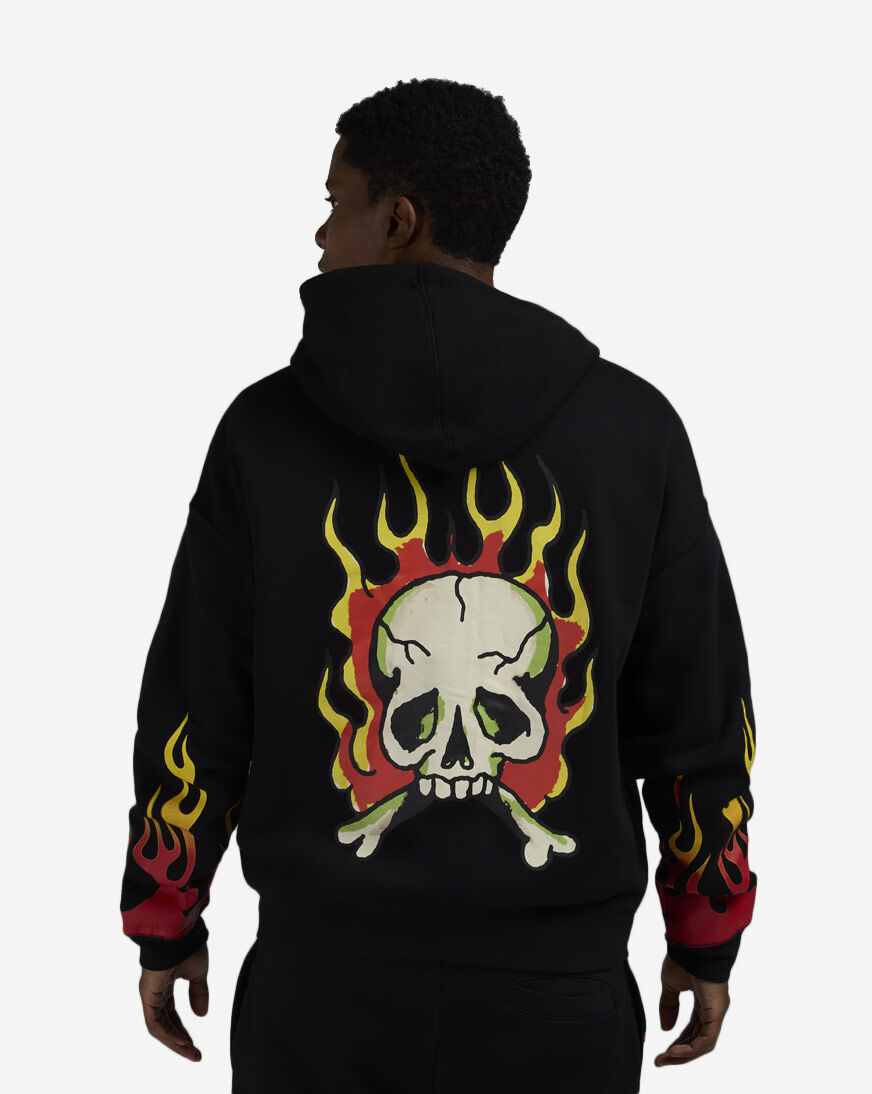 Shop Ed Hardy Skull Flames Full Zip Hoodie EHM13038RS-BLK black