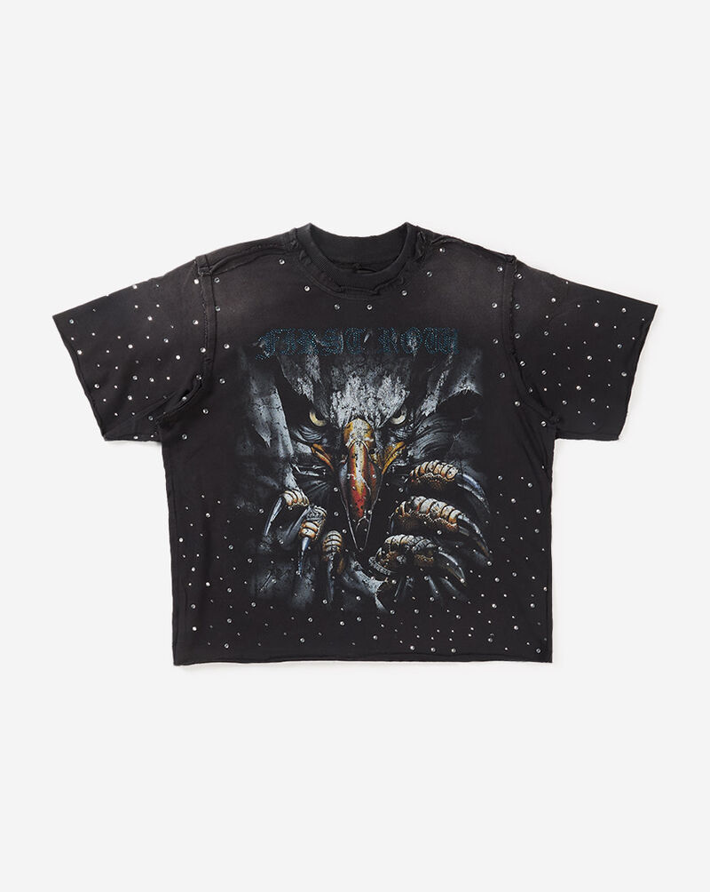 First Row Kids' 3/4 Sleeve Eagle Terry Rhinestone Tee FRBM3056 Black 1