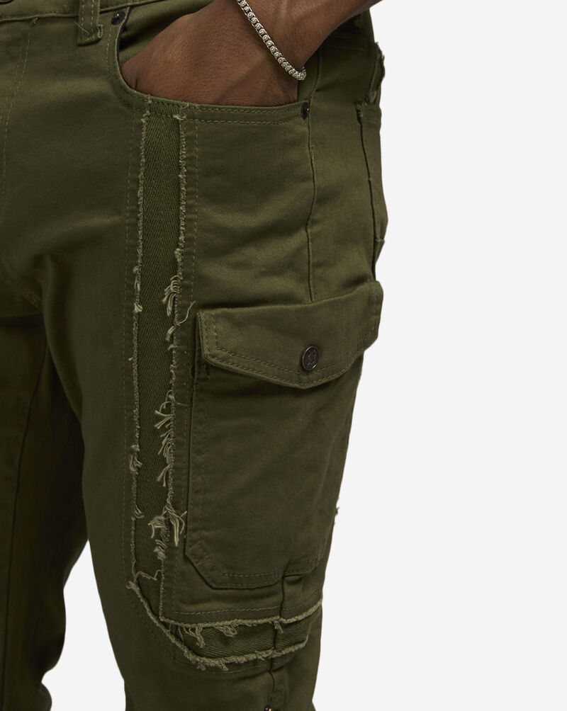 Decibel Stacked Frayed Twill Cargo DECWB461-OLV Green 3