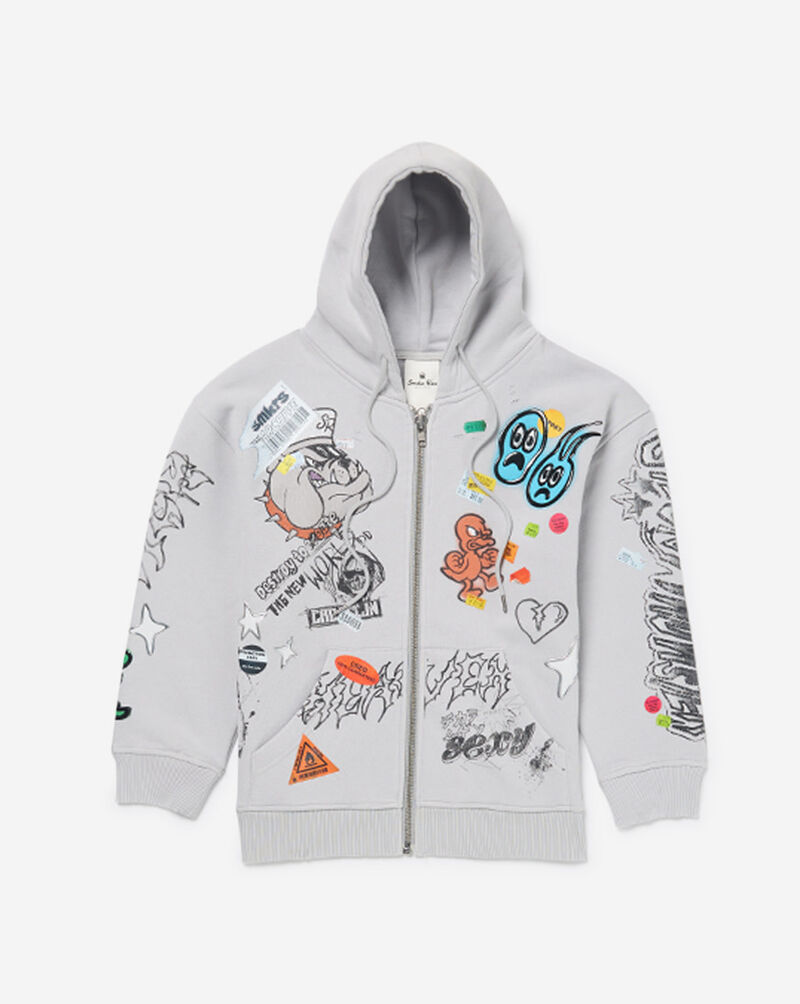Smoke Rise Kids' Doodle Fleece Full Zip Hoodie BFO26F530SNZ Grey 1