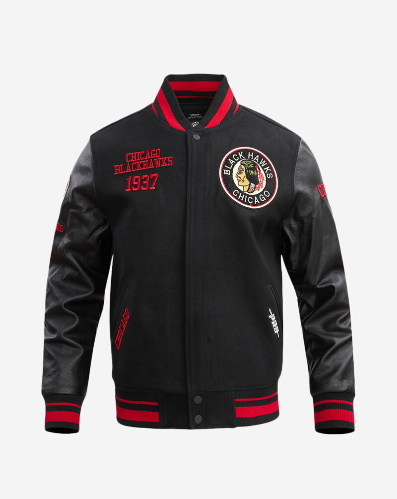 PRO STANDARD Chicago Blackhawks Retro Classic Rib Wool Varsity Jacket HCB667542-BRK Black 1
