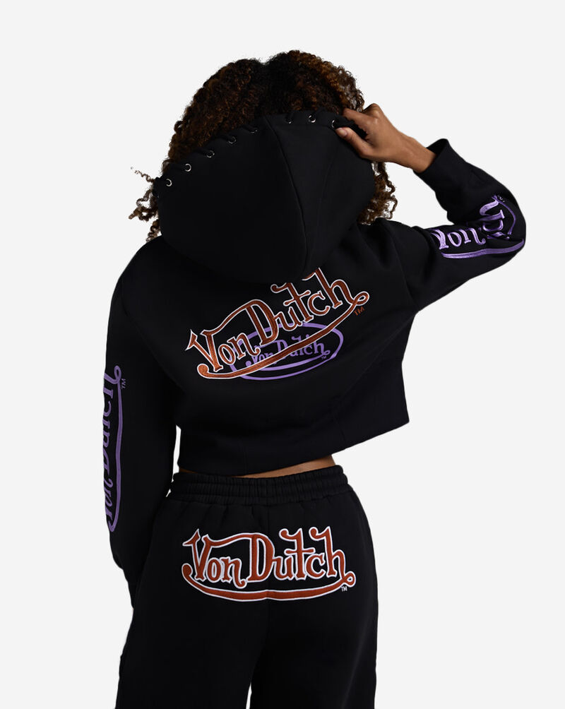 Von Dutch Grommet HD Corset Full Zip Fleece Hoodie 7VND2B0355SN Black 2