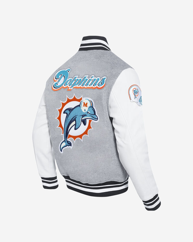 PRO STANDARD Miami Dolphins Retro Classic Rib Wool Varsity Jacket FMD643561-HWB Grey 3