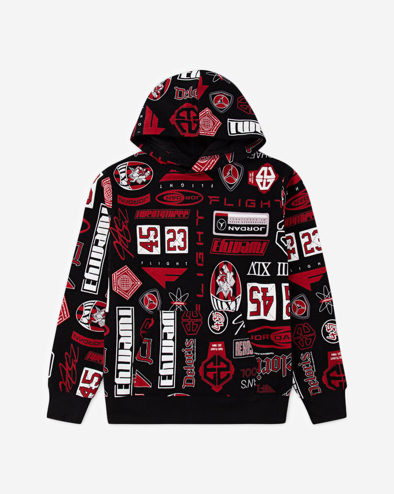 Jordan Big Kids' AOP Fleece Pullover Hoodie 95D601-023 Black 1