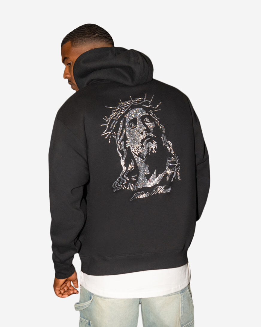 Shop Hasta Muerte Jesus Rhinestone HW Hoodie HM-JESUSRHINESTONE