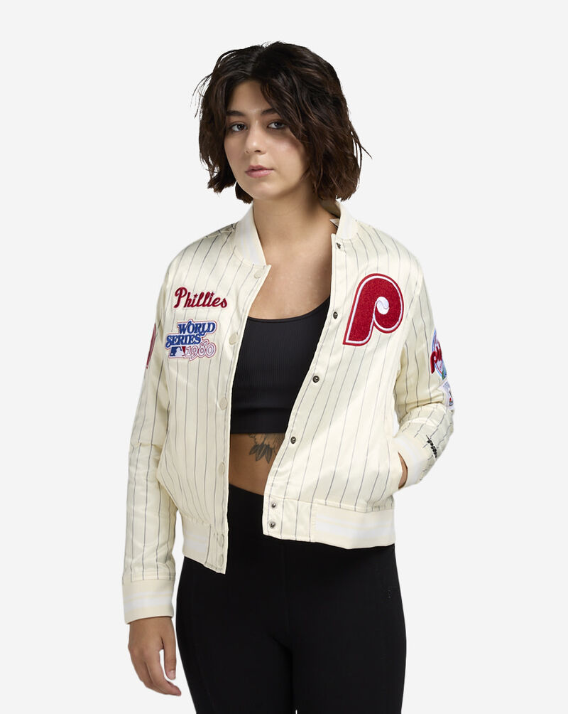 PRO STANDARD Philadelphia Phillies Pinstripe Retro Satin Jacket LPHU314465-ELY White 1