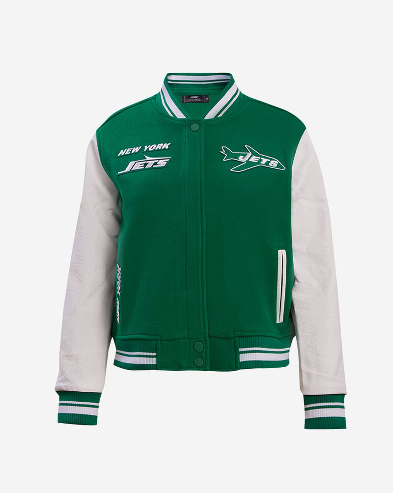 PRO STANDARD New York Jets Retro Classic Rib Wool Varsity Jacket FNJH410285-KWH Green 1