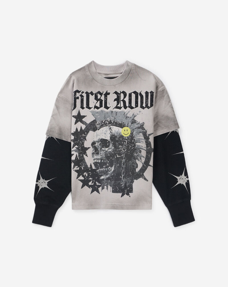 First Row Kids' Thermal Smiley Skull Tee FRBM0027S Grey 1