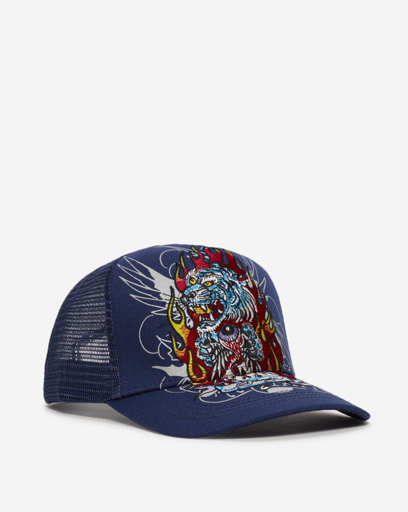 Ed Hardy Tiger Flame Trucker Hat EHH0001-63 Blue 1