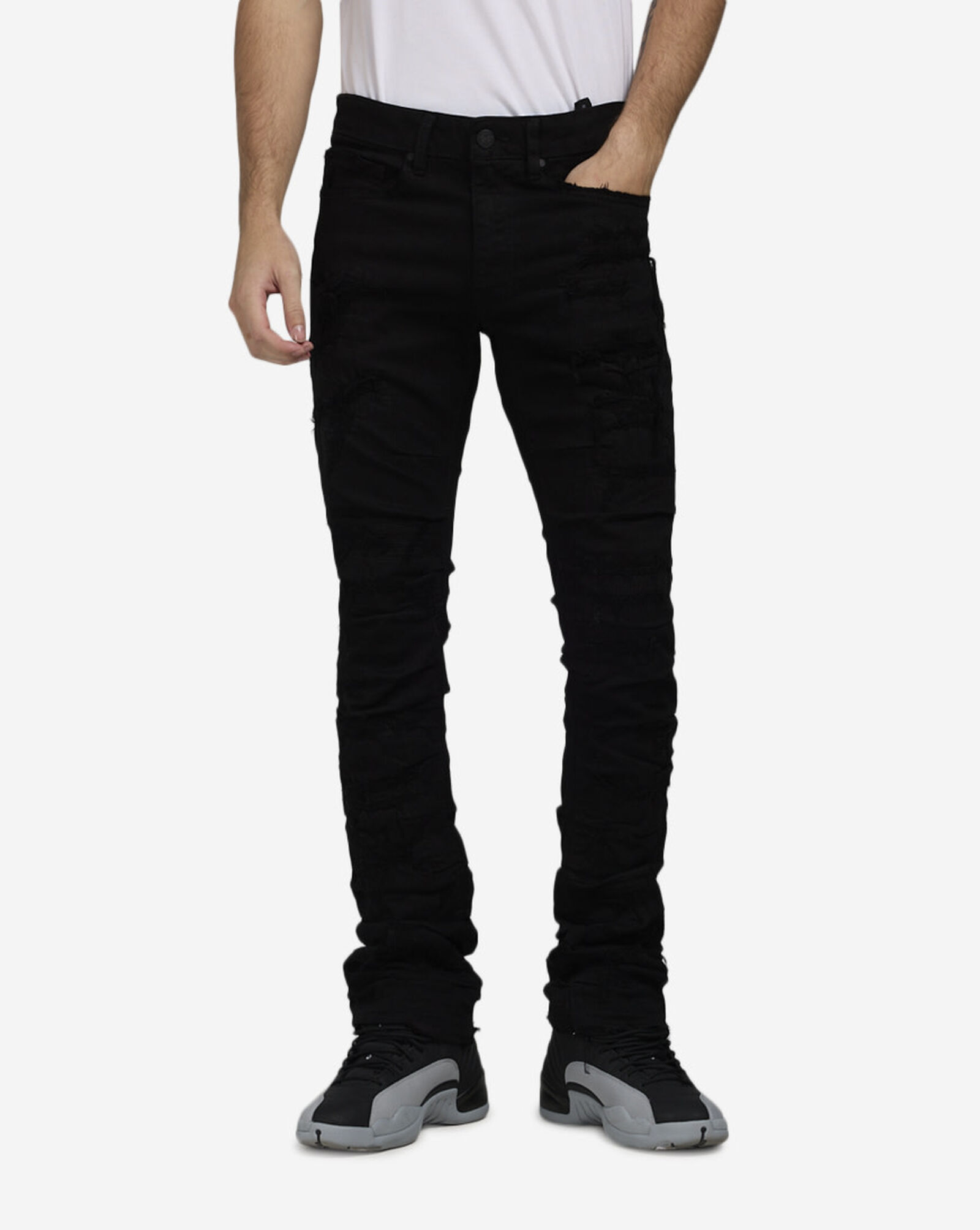 Shop Jordan Craig Distressed Rip Repair Stacked Jeans JTF2257ABLK