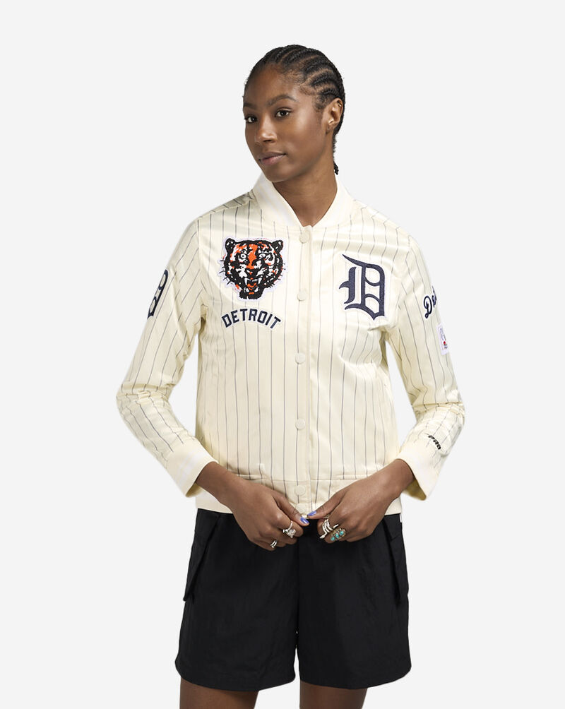 PRO STANDARD Detroit Tigers Pinstripe Retro Satin Jacket LDTU314437-ELY cream 1