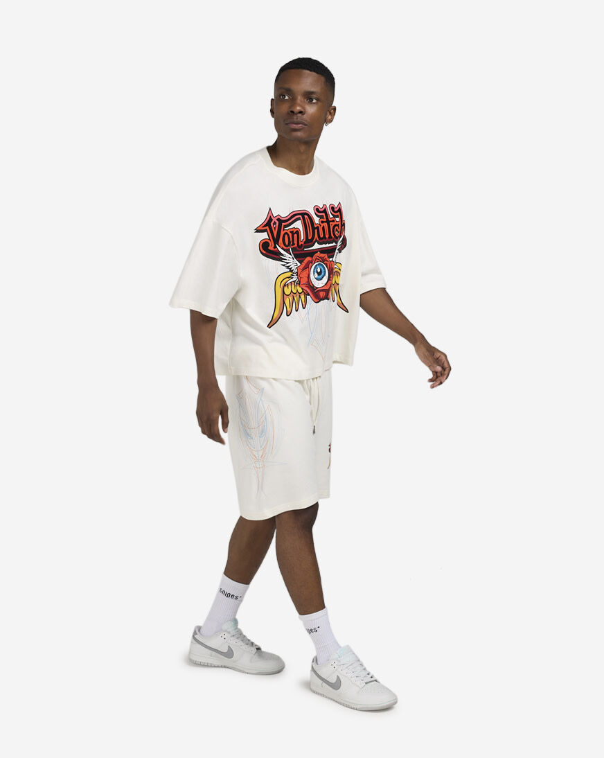 Shop Von Dutch Floral Logo Fleece Shorts 4VND3A5330-ECRU white