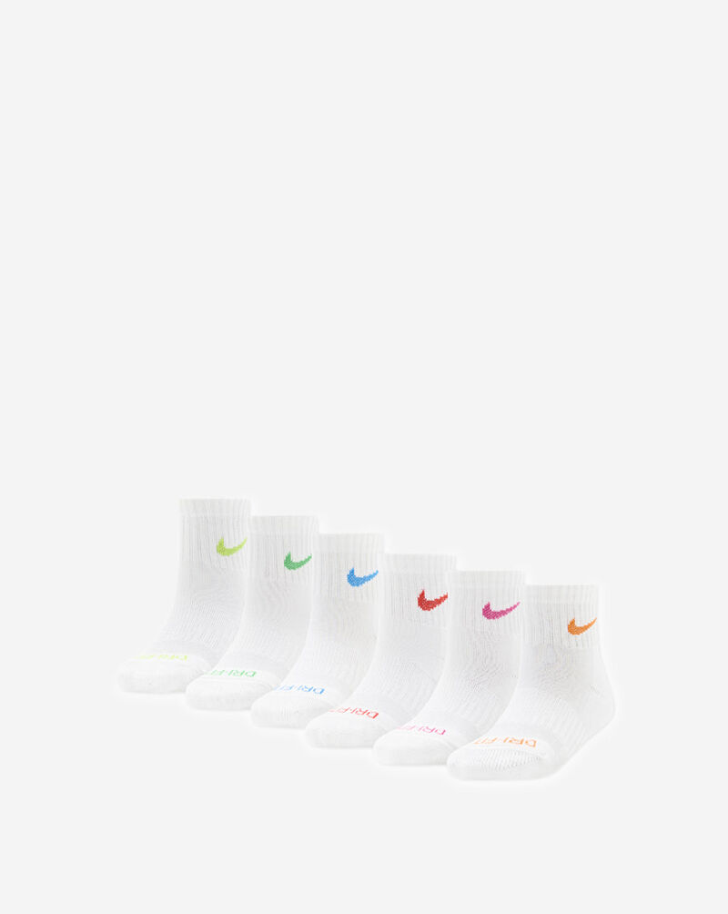 Nike Little Kids' Dri-FIT Performance Basics 6Pk Quarter Socks UN0018-F68 Multi 1