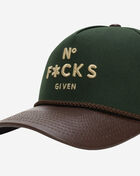 Field Grade No F's Given Twill Leather Trucker Hat 1005036 Green 2