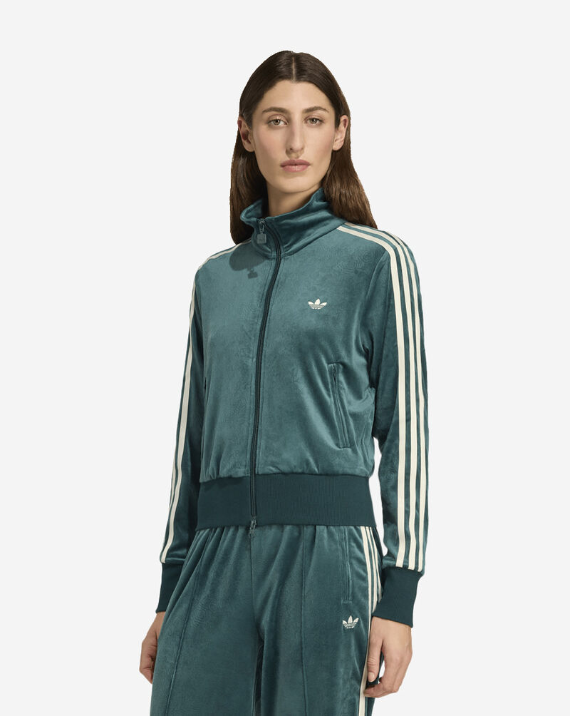 adidas Liberty London Debossed Velvet Firebird Track Top JW5267-AURORAIVY Green 1