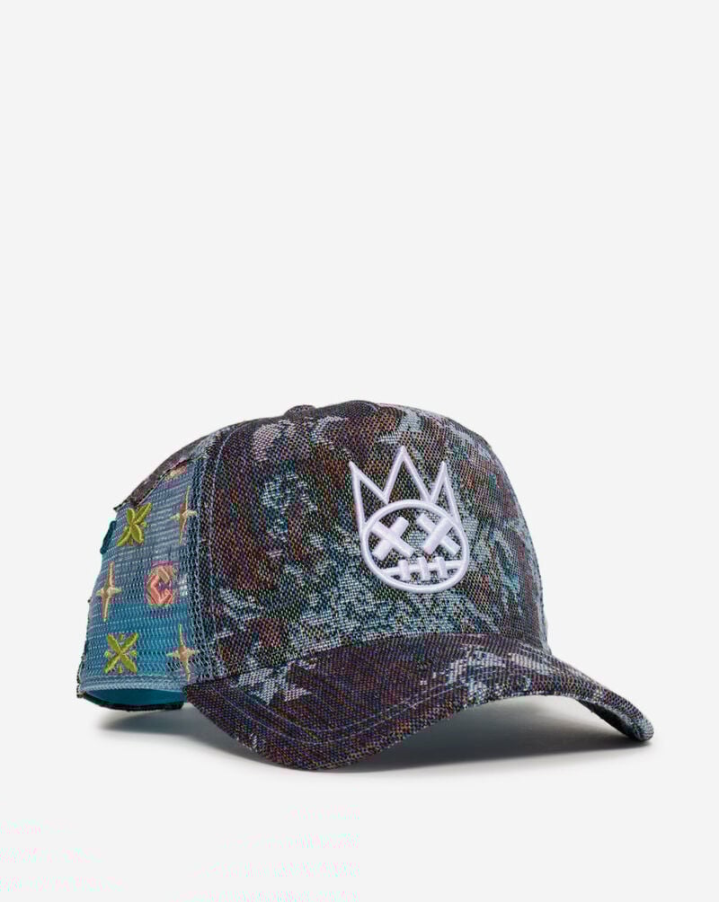 Cult of Individuality Repeat Tapestry Mesh Back Trucker Hat 625BS-CHS01A Blue 1
