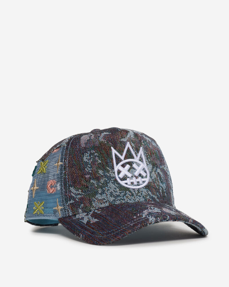 Cult of Individuality Repeat Tapestry Mesh Back Trucker Hat 625BS-CHS01A Blue 1
