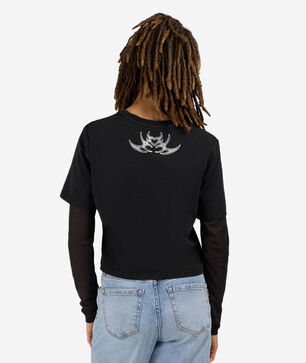 Flocked Mesh Long Sleeve Top